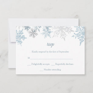 Zilveren Blauwe Sneeuwvlokken Kerstmis Winter Brui RSVP Kaartje