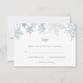 Zilveren Blauwe Sneeuwvlokken Kerstmis Winter Brui RSVP Kaartje