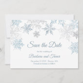 Zilveren Blauwe Sneeuwvlokken Kerstmis Winter Brui Save The Date (Voorkant)
