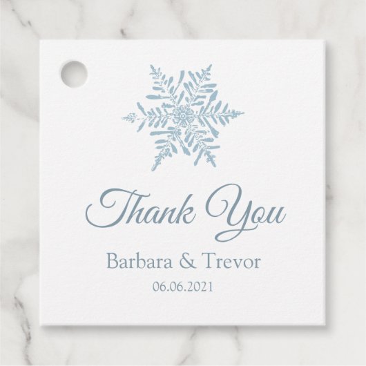 Zilveren Blauwe Sneeuwvlokken Winter Bruiloft Dank Bedankjes Labels (Voorkant)