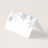 Zilveren Blauwe Sneeuwvlokken Winter Bruiloft Plaa Visitekaartje (Achterkant)