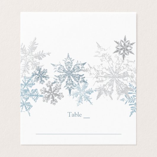Zilveren Blauwe Sneeuwvlokken Winter Bruiloft Plaa Visitekaartje (Buitenkant ongevouwen)