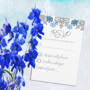 Zilveren Blauwe Sneeuwvlokken Winter Huwelijk RSVP Kaartje