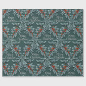 Zilveren Blauwe Spar Rode Bessen Vrolijk Kerstfees Cadeaupapier (Vlak)