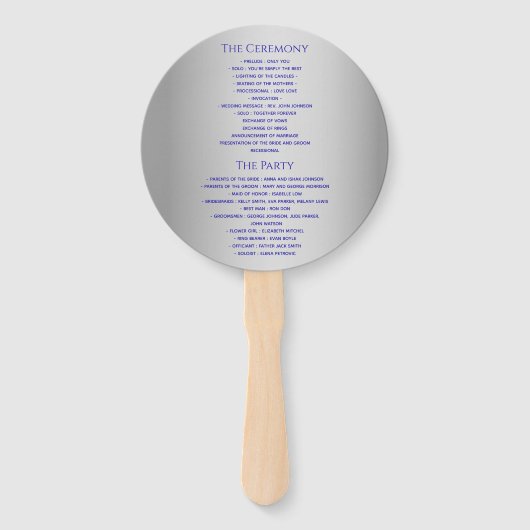 Zilveren Blauwe Trouwprogramma Handwaaier (Achterkant)