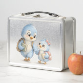 Zilveren Blauwe Vogel Blikken Lunchbox (In situ)