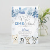 Zilveren Blauwe Winter Dieren Onederland 1e Verjaa Kaart (Staand voorkant)