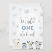 Zilveren Blauwe Winter Dieren Onederland 1e Verjaa Kaart (Achterkant)