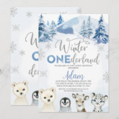 Zilveren Blauwe Winter Dieren Onederland 1e Verjaa Kaart (Voorkant / Achterkant)