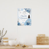Zilveren Blauwe Winter Sneeuwvlok Mis Quince Welko Poster (Keuken)