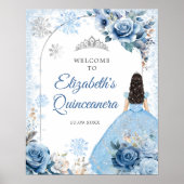 Zilveren Blauwe Winter Sneeuwvlok Mis Quince Welko Poster (Voorkant)