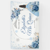 Zilveren Blauwe Winter Sneeuwvlok Quince Grote Ban Spandoek (Verticaal)