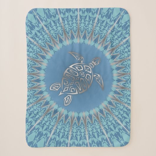 Zilveren Blauwe Zeeschildpad En Mandala Sherpa Deken (Voorkant)
