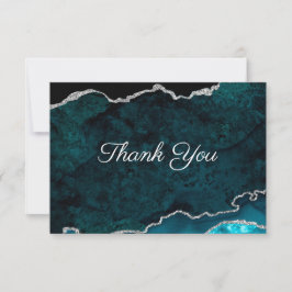 Zilveren Blauwgroen agaat bruiloft Bedankkaart