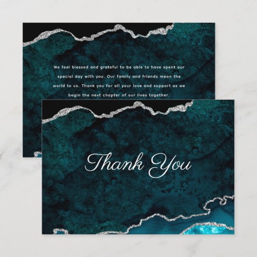 Zilveren Blauwgroen agaat bruiloft Bedankkaart (Voorkant / Achterkant)