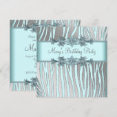 Zilveren Blauwgroen Blauwe Zebra Vrouwen Verjaarda Kaart (Voorkant / Achterkant)