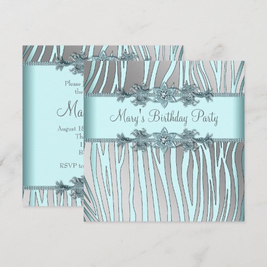Zilveren Blauwgroen Blauwe Zebra Vrouwen Verjaarda Kaart (Voorkant / Achterkant)