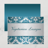 Zilveren, Blauwgroen Damask Buffet Keuze Kaart (Voorkant / Achterkant)