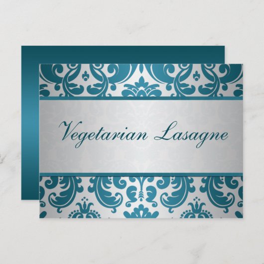 Zilveren, Blauwgroen Damask Buffet Keuze Kaart (Voorkant / Achterkant)