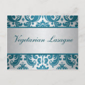 Zilveren, Blauwgroen Damask Buffet Keuze Kaart (Voorkant)