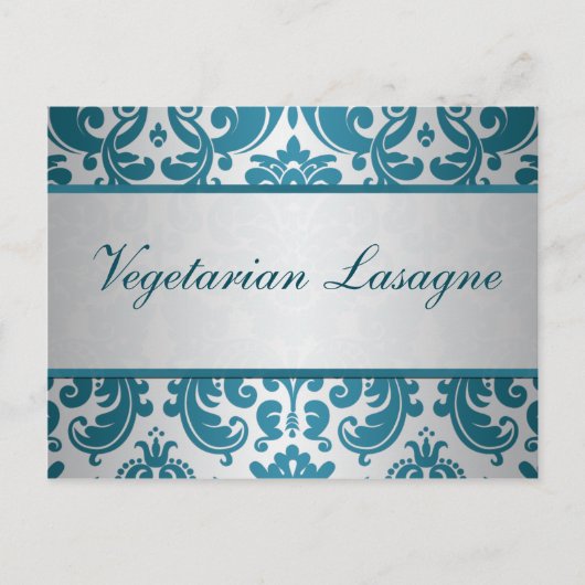 Zilveren, Blauwgroen Damask Buffet Keuze Kaart (Voorkant)