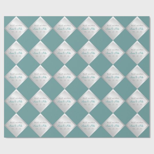Zilveren Blauwgroen Diamanten Trouwcadeau Inpakpap Cadeaupapier (Vlak)