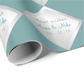 Zilveren Blauwgroen Diamanten Trouwcadeau Inpakpap Cadeaupapier (Rol Hoek)