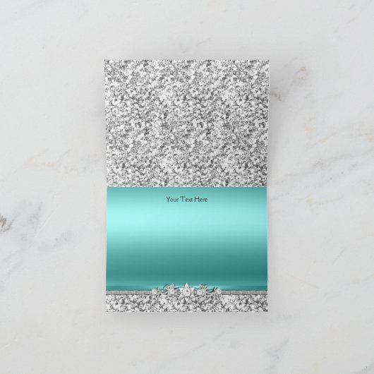 Zilveren Blauwgroen Glitter & Jewel Bow Dank u kaa Bedankkaart (Binnen)