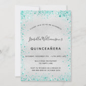 Zilveren blauwgroen glitter Quinceanera Kaart (Voorkant)