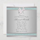 Zilveren Blauwgroen Roze Meisjes Doop Kaart (Achterkant)