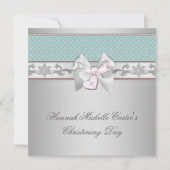 Zilveren Blauwgroen Roze Meisjes Doop Kaart (Voorkant)