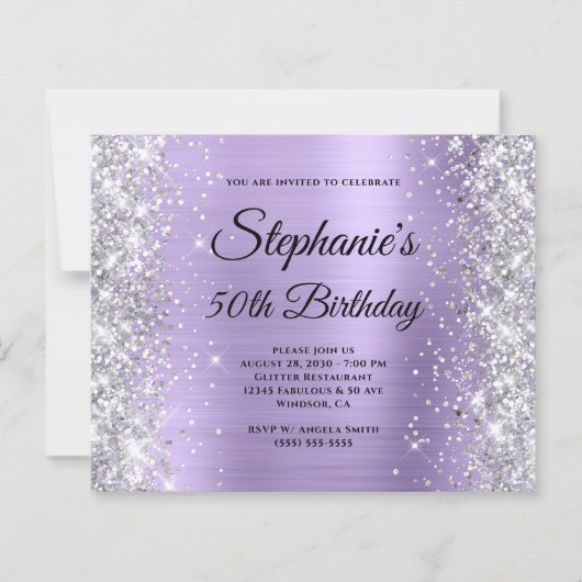 Zilveren Bleek Purperen Glam Monogram 50e Verjaard (Voorkant)