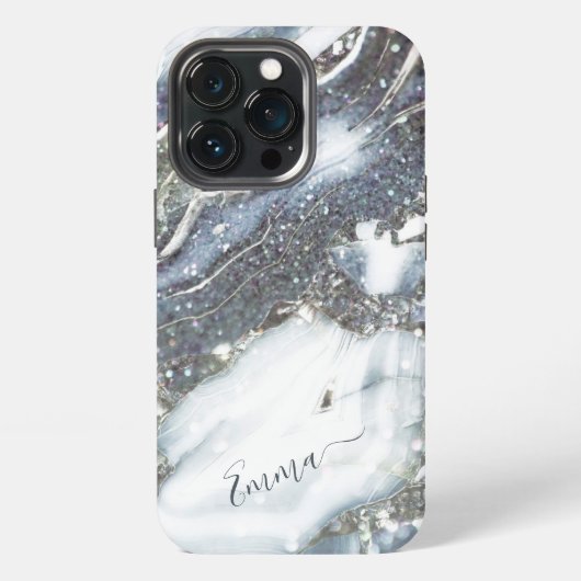 Zilveren bling glitters aangepaste naam script iPhone hoesje (Achterkant)