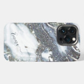 Zilveren bling glitters aangepaste naam script iPhone hoesje (Achterkant horizontaal)