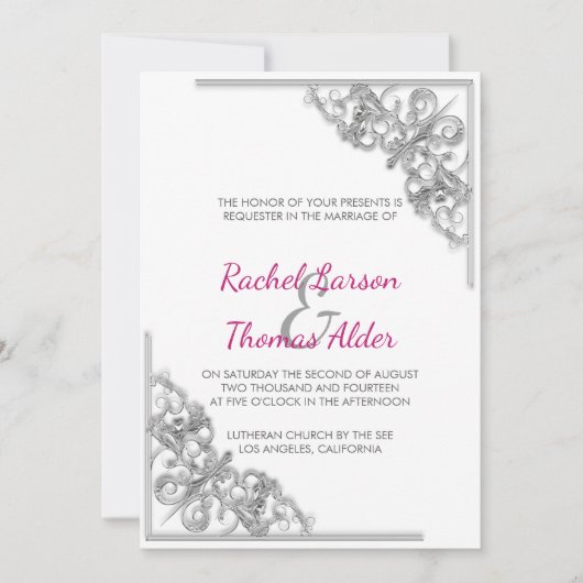 Zilveren Bloem Kader Bruiloft Kaart (Voorkant)