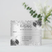 Zilveren bloem monochrome bruiloft RSVP kaart (Staand voorkant)