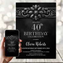 Zilveren Bloem Zwart 40e Verjaardagsfeest