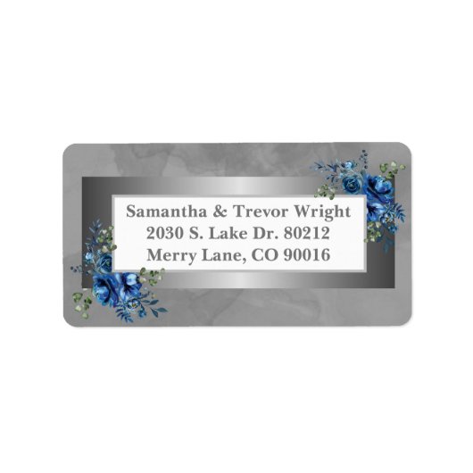 Zilveren bloemblaadjes: Blauwe bloesems Retouradre Etiket (Voorkant)