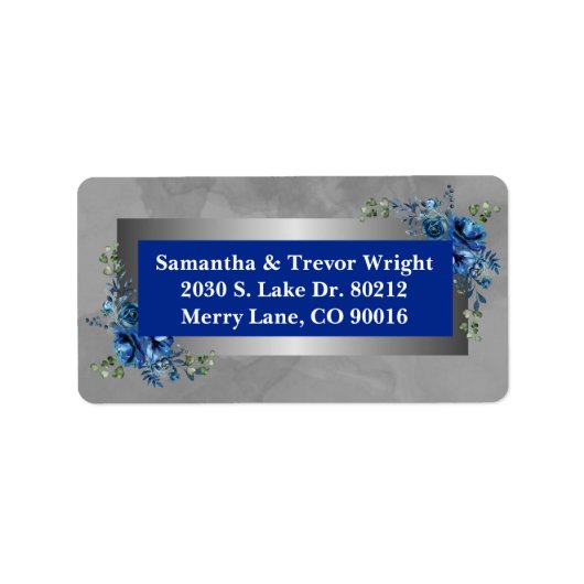 Zilveren bloemblaadjes: Blauwe bloesems Retouradre Etiket (Voorkant)