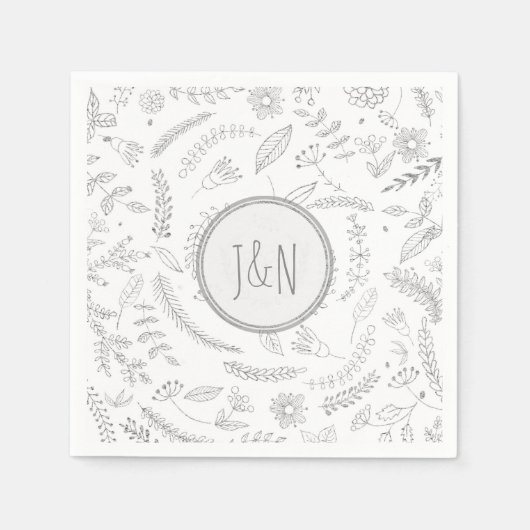 Zilveren bloemblaadjes rustieke bruiloft receptie servet (Voorkant)