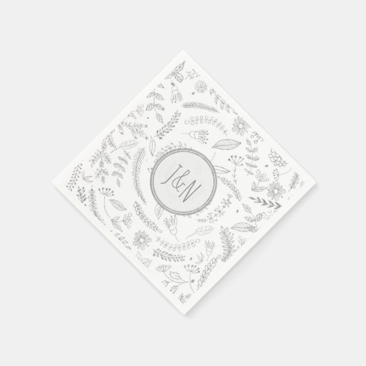 Zilveren bloemblaadjes rustieke bruiloft receptie servet (Hoek)