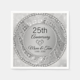 Zilveren bloemdamast en hart servet