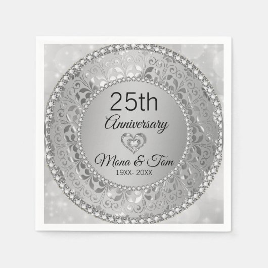 Zilveren bloemdamast en hart servet (Voorkant)