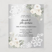 Zilveren bloemen 10e huwelijksverjaardag uitnodigi (Voorkant)