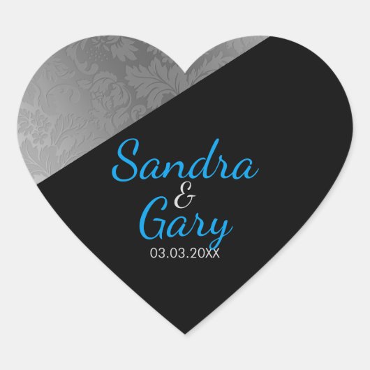 Zilveren Bloemen Damast Textuur- Save the Date Hart Sticker (Voorkant)