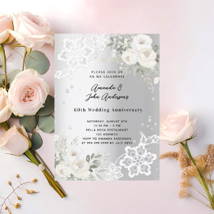 Zilveren bloemen diamant 60ste huwelijksverjaardag kaart