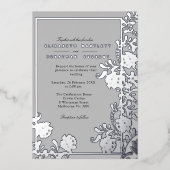 Zilveren Bloemen en Elegant Grijs Folie Uitnodiging (Voorkant)