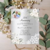 Zilveren bloemen foto 25e huwelijksuitnodiging