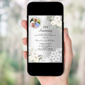 Zilveren bloemen foto 25e trouwdag kaart