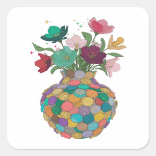 Zilveren BLOEMEN IN vinylstijl die de blik vangen Vierkante Sticker
